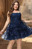 Skylar Ball-Gown/Princess Scoop Short/Mini Lace Tulle Homecoming Dress With Sequins BF2P0020510