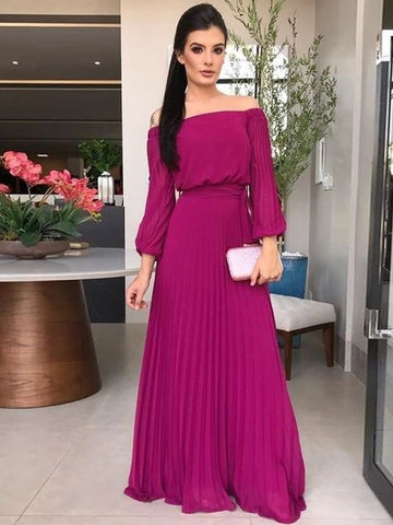 Charity A-Line/Princess Chiffon Ruffles Off-the-Shoulder Long Sleeves Floor-Length Mother of the Bride Dresses BF2P0020409