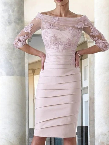Peyton Sheath/Column Satin Applique Scoop 3/4 Sleeves Knee-Length Mother of the Bride Dresses BF2P0020414
