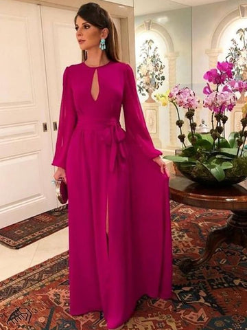 Neveah A-Line/Princess Chiffon Ruched Scoop Long Sleeves Floor-Length Mother of the Bride Dresses BF2P0020417