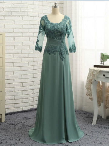 Josephine A-Line/Princess Chiffon Applique Scoop 3/4 Sleeves Sweep/Brush Train Mother of the Bride Dresses BF2P0020418