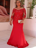 Aria Sheath/Column Satin Applique Scoop 3/4 Sleeves Sweep/Brush Train Mother of the Bride Dresses BF2P0020427