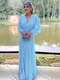 Angel A-Line/Princess Chiffon Ruffles V-neck Long Sleeves Floor-Length Mother of the Bride Dresses BF2P0020376