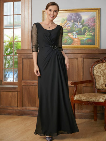 Marlene A-Line/Princess Chiffon Ruched Scoop 3/4 Sleeves Floor-Length Mother of the Bride Dresses BF2P0020336