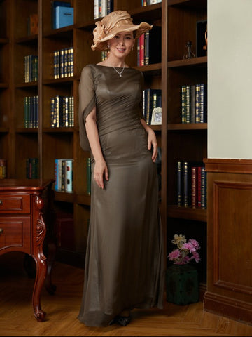 Destiney Sheath/Column 30D Chiffon Ruched Scoop Short Sleeves Floor-Length Mother of the Bride Dresses BF2P0020340