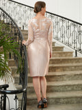 Nathalie Sheath/Column Satin Lace V-neck Long Sleeves Knee-Length Mother of the Bride Dresses BF2P0020359