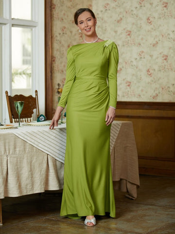 Bella Sheath/Column Jersey Ruched Scoop Long Sleeves Floor-Length Mother of the Bride Dresses BF2P0020352