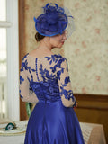 Miranda A-Line/Princess Satin Applique V-neck Long Sleeves Floor-Length Mother of the Bride Dresses BF2P0020358