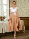 Piper A-Line/Princess Chiffon Lace V-neck Sleeveless Tea-Length Mother of the Bride Dresses BF2P0020364