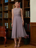 Madisyn A-Line/Princess Chiffon Lace Scoop Sleeveless Tea-Length Mother of the Bride Dresses BF2P0020366
