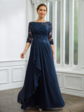 Kyra A-Line/Princess Chiffon Applique Bateau 3/4 Sleeves Floor-Length Mother of the Bride Dresses BF2P0020276