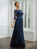 Kyra A-Line/Princess Chiffon Applique Bateau 3/4 Sleeves Floor-Length Mother of the Bride Dresses BF2P0020276