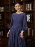 Regina A-Line/Princess Chiffon Ruched Bateau 3/4 Sleeves Asymmetrical Mother of the Bride Dresses BF2P0020265