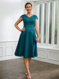 Bailee A-Line/Princess Chiffon Ruched V-neck Short Sleeves Knee-Length Mother of the Bride Dresses BF2P0020268