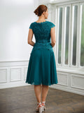 Bailee A-Line/Princess Chiffon Ruched V-neck Short Sleeves Knee-Length Mother of the Bride Dresses BF2P0020268