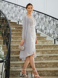 Ruby Sheath/Column Chiffon Applique Bateau 3/4 Sleeves Short/Mini Mother of the Bride Dresses BF2P0020270