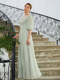Kamari A-Line/Princess Chiffon Ruched V-neck 1/2 Sleeves Floor-Length Mother of the Bride Dresses BF2P0020271