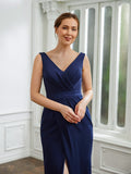 Vera Sheath/Column Stretch Crepe Ruched V-neck Sleeveless Floor-Length Mother of the Bride Dresses BF2P0020258