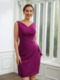 Danielle Sheath/Column Stretch Crepe Ruched V-neck Sleeveless Knee-Length Mother of the Bride Dresses BF2P0020262