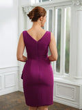 Danielle Sheath/Column Stretch Crepe Ruched V-neck Sleeveless Knee-Length Mother of the Bride Dresses BF2P0020262