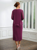 Lila Sheath/Column Chiffon Applique V-neck Sleeveless Tea-Length Mother of the Bride Dresses BF2P0020263