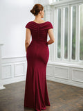 Felicity Sheath/Column Jersey Ruched V-neck Short Sleeves Floor-Length Mother of the Bride Dresses BF2P0020252