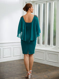 Tina Sheath/Column Chiffon Ruched Bateau 3/4 Sleeves Knee-Length Mother of the Bride Dresses BF2P0020247