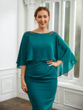Tina Sheath/Column Chiffon Ruched Bateau 3/4 Sleeves Knee-Length Mother of the Bride Dresses BF2P0020247