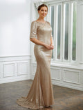 Gladys Sheath/Column Sequins Ruched 1/2 Sleeves Sweep/Brush Train Mother of the Bride Dresses BF2P0020248