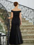 Thelma Sheath/Column Tulle Beading Off-the-Shoulder Sleeveless Floor-Length Mother of the Bride Dresses BF2P0020249