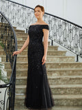 Thelma Sheath/Column Tulle Beading Off-the-Shoulder Sleeveless Floor-Length Mother of the Bride Dresses BF2P0020249