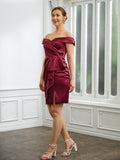 Nathaly Sheath/Column Elastic Woven Satin Ruched Off-the-Shoulder Sleeveless Short/Mini Mother of the Bride Dresses BF2P0020250