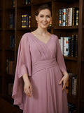 Leah A-Line/Princess Chiffon Ruched V-neck 3/4 Sleeves Floor-Length Mother of the Bride Dresses BF2P0020251