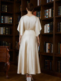 Amara A-Line/Princess Silk like Satin Ruched Scoop 1/2 Sleeves Ankle-Length Mother of the Bride Dresses BF2P0020243