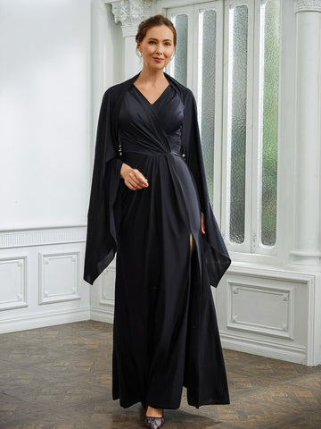 Marlee Sheath/Column Jersey Ruched V-neck Sleeveless Floor-Length Mother of the Bride Dresses BF2P0020246