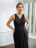Marlee Sheath/Column Jersey Ruched V-neck Sleeveless Floor-Length Mother of the Bride Dresses BF2P0020246