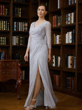 Veronica Sheath/Column 30D Chiffon Beading V-neck 3/4 Sleeves Floor-Length Mother of the Bride Dresses BF2P0020247