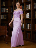 Perla Sheath/Column Charmeuse Ruched Off-the-Shoulder Short Sleeves Floor-Length Mother of the Bride Dresses BF2P0020249