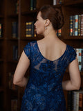 Kaylah Sheath/Column Tulle Applique V-neck Short Sleeves Floor-Length Mother of the Bride Dresses BF2P0020241