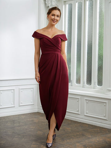 Avah Sheath/Column Stretch Crepe Ruched Off-the-Shoulder Sleeveless Floor-Length Mother of the Bride Dresses BF2P0020245