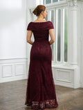 Nathalie Sheath/Column Lace Ruched V-neck Short Sleeves Floor-Length Mother of the Bride Dresses BF2P0020246