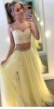 Chic Two Pieces Sweetheart Tulle Floor Length Prom Dresses