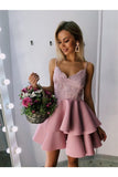 Simple Spaghetti Straps Short Homecoming Dress With Lace, Satin Graduation Dress
