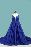 2024 Court Train Ball Gown Spaghetti Straps Satin With Applique Prom Dresses