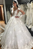2024 A-Line Scoop Long Sleeves Tulle With Applique Gorgeous Wedding Dresses Chapel Train