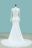 2024 Wedding Dresses Mermaid Scoop Long Sleeves Elastic Satin With Appliuque