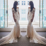 Elegant Off Shoulder Short Sleeves Lace Mermaid Wedding Dresses