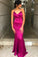 Criss Cross Cowl Back Mermaid Fuchsia Prom Dress