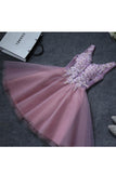 2024 Homecoming Dresses A Line V Neck Tulle With Applique And Handmade Flowers