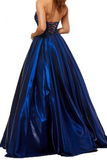 A Line Satin Sweetheart Strapless Prom Dresses With Pockets, Evening Dress